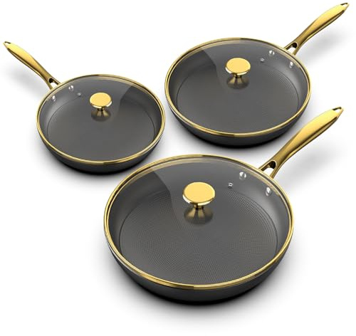 imarku Non Stick Frying Pans Set, Cast Iron Skillets 3 Pcs - 8&10&12, Cast Iron Pans with Lids, Dishwasher and Oven Safe, All Cooktops Compatible