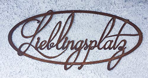 STEINFIGURENWELT GIEBEN Schild Lieblingsplatz zum Aufhängen 50x23cm Edelrost Gartendeko Rost Wandhänger Wanddeko Tafel Spruchtafel Metall Türdekoration Geschenk