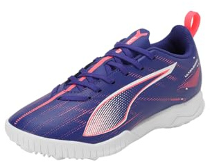 PUMA Unisex Youth Ultra 5 Play TT JR Soccer Shoe, Lapis Lazuli-PUMA White-Sunset Glow, 34.5 EU