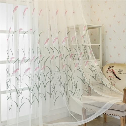 KEKUYA 2er-Set Voile Dekoschal Ösenvorhang,Gardinen Lichtdurchlässig Paneele Vorhänge für Schlafzimmer WohnzimmerGestickt B140×H260cm