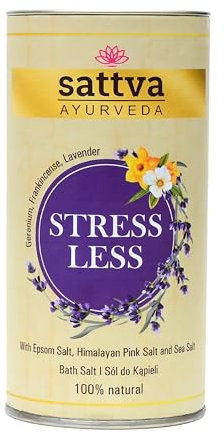 Sattva Ayurveda Stress Less Bath Salt – Badesalz, Fußbad, Entspannungsbad und Peeling-Salz mit Lavendel – 100% Natürliches Badekristalle: Epsom-, Himalaya- & Meersalz für Frauen & Männer – 300g