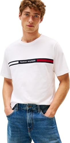 Tommy Hilfiger Hombre Camiseta Manga Corta Cuello Redondo, Blanco (White), S