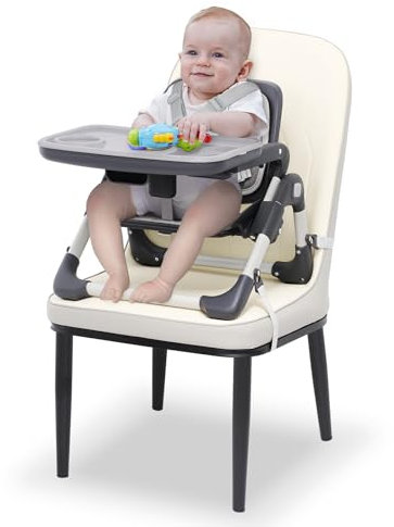 Baby Hochstuhl Sitzerhöhung faltbar Kinderstuhl Babystuhl für Tisch, Reise-Sitzerhöhung mit Höhenverstellung und 5-Punkt-Gurt für drinnen und draußen, Stuhl Kind mit Abnehmbarem Tablett