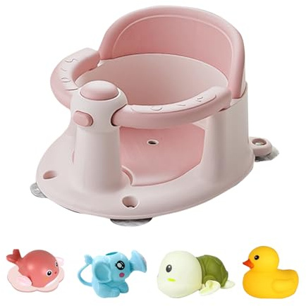 Baby-Badewannensitz für Säuglinge und Kleinkinder ab 6 Monaten, tragbar, faltbar, rutschfest, 4 sichere Saugnäpfe zum Sitzen des Babys (Rosa)
