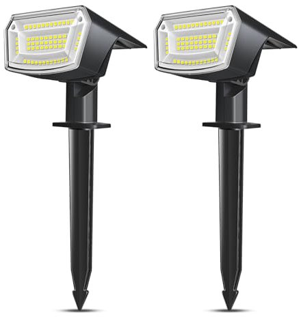 EXTRASTAR Focos LED Exterior Jardin, 59 LED Focos Exterior Solares Luz Blanca Fría 6500K 4 Modos Impermeable IP65 Lampara para Caminos Patio Césped【2 Piezas】