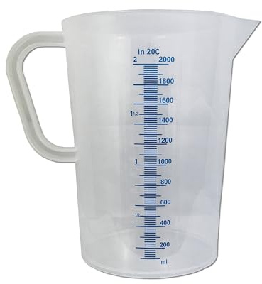 Lubrisolve Pichet doseur de 2 litres avec bec verseur en forme de V, plastique résistant, double échelle convexe, solide, robuste