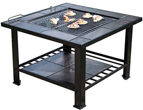 NOALED Brasero Table de Barbecue de brasero à Bois de Jardin extérieur, cheminée extérieure en métal carrée, Couverture de Table de tisonnier avec Couverture d'écran Scintillante, 79 cm / 29,9
