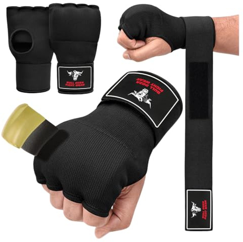 Quattro Taglie – Guanti interni boxe in gel con cinghie da polso 75 cm – imbottiti, elasticizzati, protezione per pugni Muay Thai, MMA, arti marziali, allenamento con sacco (L)