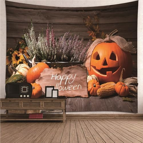 Wycian Wandbehänge Deko Wandteppich Gelb Kürbismais mit Halloween Thema Mikrofaser Wandvorhang Schlafzimmer Upgrade Weich 150X150cm （Breite x Höhe）