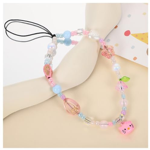 Hrlace Kleiner Bär Handy-Kette Perlen Handyanhänger Niedlich Handy-Lanyard-Charms Bunte Perlen Handy Straps Boho für Handyhülle Brieftasche Schlüsselbund Kamera Dekoration, 1 Stück Katze