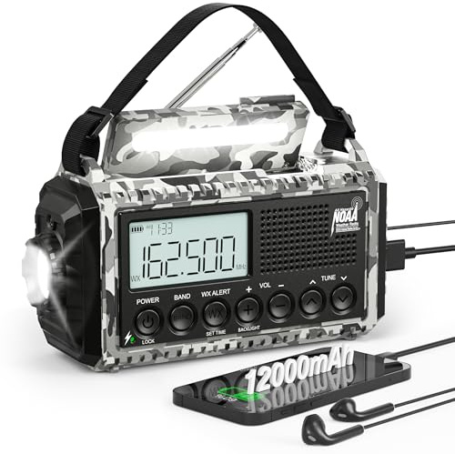 Eoxsmile Emergency Radio 12000mAh with NOAA Weather Alert | Solar, Hand Crank, Battery AM/FM/Shortwave with Type-C Charger, Flashlight, SOS for Hurricane, Camping, Outdoor Survival