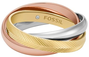 Fossil Damenring Harlow Interlocking Links Edelstahl dreifarbig, JF048079986