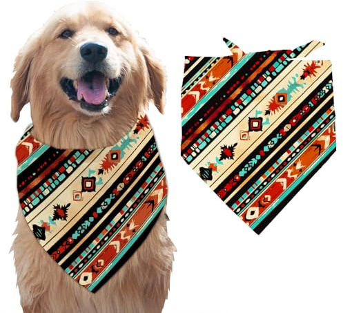 arricraft 1 bandana per cani con motivo tribale occidentale, in cotone, triangolare, sciarpa lavabile, bavaglini con motivo etnico, accessori per foto per cani di taglia grande e animali domestici, 55