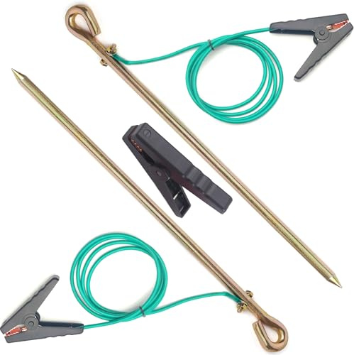 2pcs Portable Ground Rod with 5.1ft 12AWG UL Listed Grounding Wire with Crocodile Clip,Great for Electric Fences,Antennas,Generator,Ground Post Pin(Grounding Rod with 5.1ft Wire)