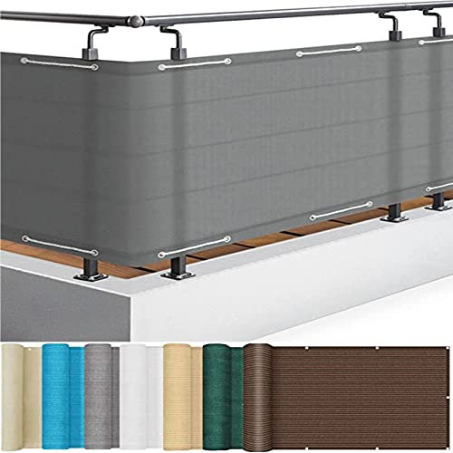 Balkon Sichtschutz 120x550cm Belüftet UV-Schutz Schild mit Seil und Ösen Grau Perfekt für Mauer Hof und Hinterhof Sichtschutzzaun