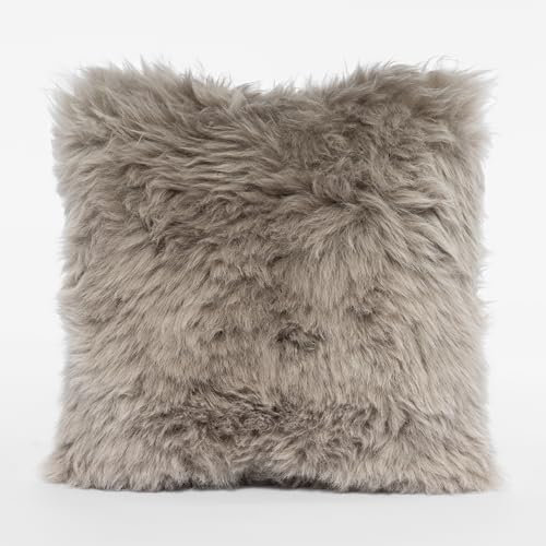 MUCHI OLLENGO – Designkissen aus echtem Lammfell für Stühle, Sofa, Bett, 40x40 cm, Farbe: Steingrau.