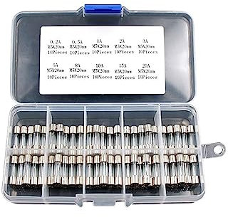 ZYHNYTAO 100-teiliges Set 5 x 20 mm flinke Glasrohrsicherungen, verschiedene Kits, flinke Glassicherungen 0,2 A, 0,5 A, 1 A, 2 A, 3 A, 5 A, 8 A, 10 A, 15 A, 20 A, 30 A, Box