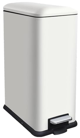 JM ·YIPENG Kitchen Bin, Slim Pedal Bin, Large Rubbish Bin with Inner Bucket | White 45L pedal bin with soft-close lid and removable inner bucket,suitable for kitchen, office and living room