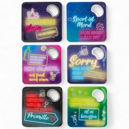 MIJOMA Set di 6 sottobicchieri con apribottiglie, in plastica lavabile, 9,5 x 9,5 cm