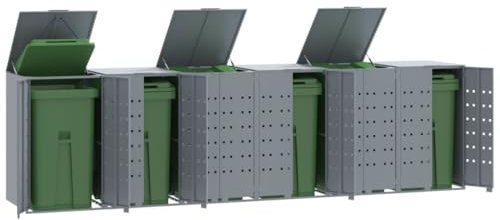 Générique Rangement à roulettes pour poubelles pour 6 bacs Gris Acier,Cache-conteneurs à déchets,133.1KG-3279991
