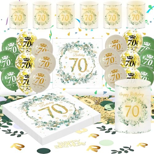 70 Geburtstag Deko Männer Frauen, Grün Gold Luftballons 70. Geburtstag Set | Geburtstagsdeko 70 Jahre, Grün Gold Party Deko, Happy 70th Birthday, Latexballons, Laternen, Servietten und Konfetti