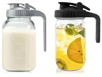 Orolotay 2er-Pack 32oz Glaskrüge mit Deckel - Milchkännchen für Sonnentee, Saft, Kalt Gebrühten Kaffee, Aufbewahrungsbehälter für Muttermilch
