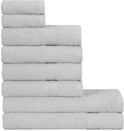 nottoc Set Asciugamani Bagno Grigio Chiaro Perla, Hotel, 100% Cotone, 2 Telo Doccia 70x140cm + 4 Asciugamani 50x90cm + 2 Asciugamani Ospiti 30x50cm, Asciugamani Bagno Viso e Bidet, Morbidi, Assorbenti