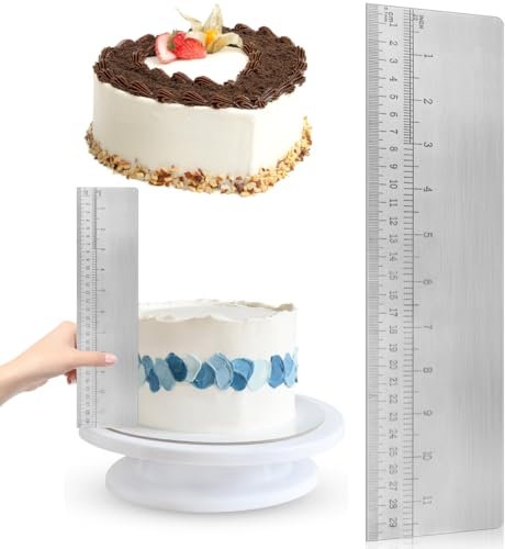 ADERTOS 12 Inch Cake Scraper Buttercream Smoother Metal Cake Edge Scraper with Scale, Stainless Steel Icing Scraper Large Cake Smoother Cake Decorating Tool for Baking Measuring Cake Mousse Cream
