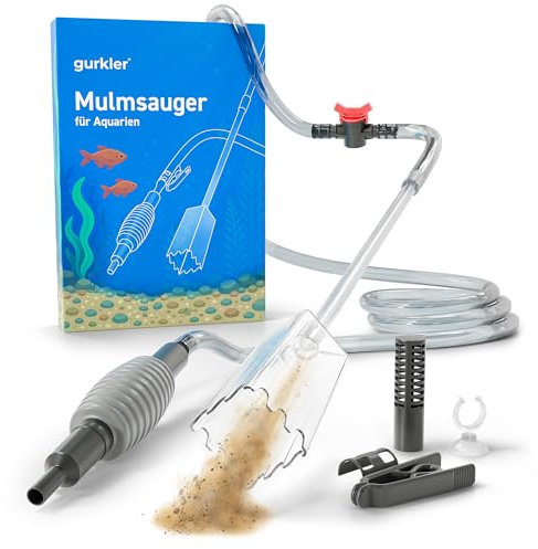 gurkler Mulmsauger Aquarium Sauger - mit Sperrventil - Aquarium Reinigungsset mit Zubehör zum Wasserwechsel - Mulmglocke Aquarium