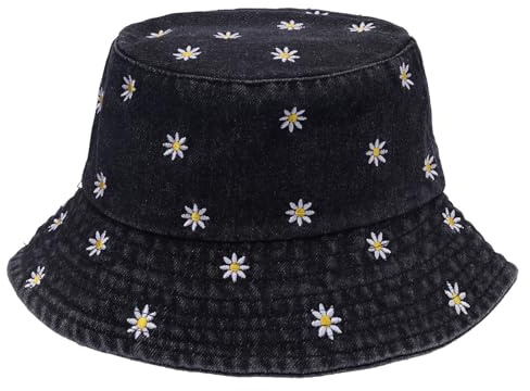 MILAKOO Fischerhut Damen Sommer Faltbar Unisex Sonnenhut Baumwolle Denim Strand Anglerhut Embroidered Bucket Hut für Outdoor