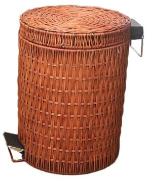 Rattan Pedal Bin With Lid, Creative Double Layer Dustbin, Touchless Trash Can With Foot Pedal, Rattan Garbage Can Trash Bin With Removable Inner, For Kitchen Bedroom