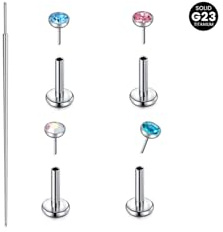 MODRSA Piercing-Ohr Tragus Piercing Titan : 20G(8mm) Chirurgenstahl Ohrpiercing Silber Inklusive Taper Insertion for Bunte Punktdiamanten