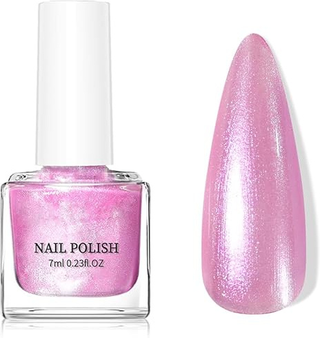 Glitter Nail Polish - Shimmer Pink Nail Varnish - Light Pink Pearl nail Polish Quick Dry - 60 Seconds Air Dry Nail Varnish - No Chip Long Lasting nail polish - Breathable Nail Polish Elegant for Women