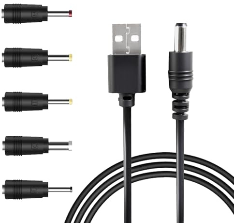 5V USB to DC Cable, 2.0 A Universal USB Power Cable Male to DC with 5.5x2.5mm 4.0x1.7mm 3.5x1.35mm 3.0x1.0mm 2.5x0.7mm Connectors, 1M Charger Universal for Laptops Router Keyboard
