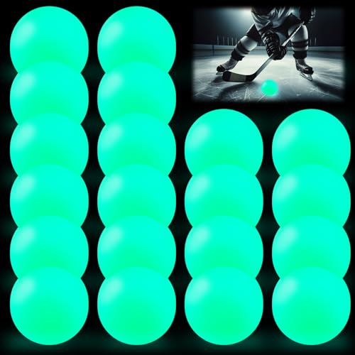 Zealor 20 Pack Glow in The Dark Street Hockey Ball Sports PVC Roller Hockey Ball Set with Storage Bag Stocking Stuffer for Road Roller Field Game Youth Adult Outdoor Indoor Classic Practicing Training