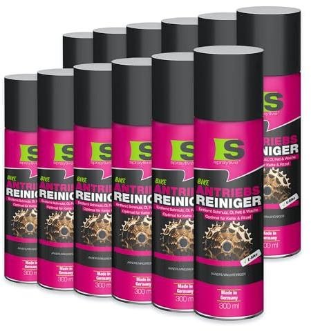 SPRAYTIVE 12x 300ml Antriebsreiniger Spray Kettenreiniger für Fahrradkette | Fahrradreiniger für E-Bike, MTB & Rennrad, löst Öl, Fett & Wachs, reinigt Ritzel & Schaltung, Made in Germany