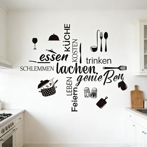 HDFHDF Wandtattoo Küche Berühmte Worte Küche Wohnen Wandkleber Motto Schwarze Küchenwandkleber Schlafzimmer Wanddeko Küche Wohnzimmer Esszimmer Wanddekoration