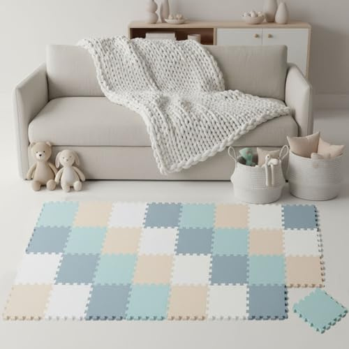 LittleTom Spielmatte Baby Puzzlematte Pastellfarben - 36 Matten je 30x30 cm Krabbelmatte 180x180 cm Bodenmatte Kinder - Puzzle Teppich Kinderzimmer - Bodenschutzmatte Spielteppich EVA Schaumstoffmatte