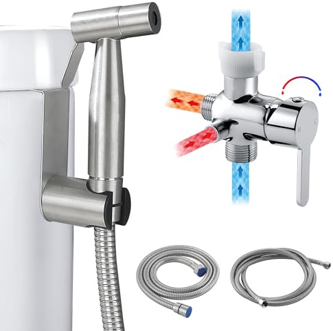 Hot and Cold Bidet Sprayer for Toilet, Bidet Attachment with Warm Water | Adjustable Water Flow, Hot & Cold Control, 7/8 Brass T-valve, Fits Two-Piece Toilets, Feminine/Baby/Pet Wash, Easy Install