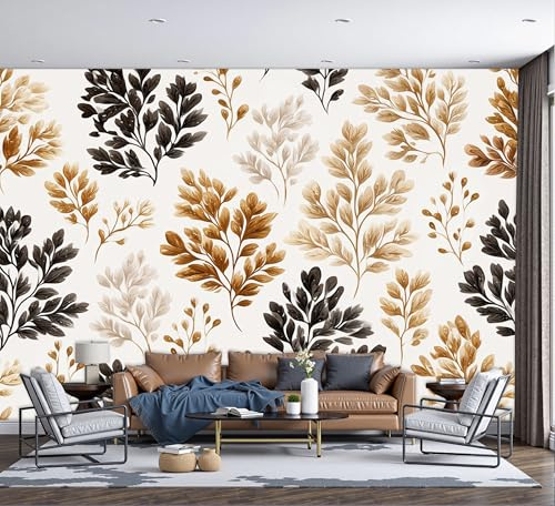 Papel Pintado Panorámico Ramas Hojas 250x175cm De Seda, Fotomurales Pared Decorativos Planta Abstracta, Murales De Paredes Salón Dormitorio Habitació