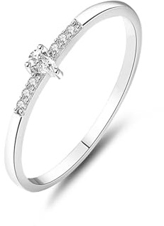 Epinki Gold Au750 18K Diamantring, Zierlich Verlobungsring mit Diamant Tropfenschliff, Trauringe PT950 Platinum Echter Schmuck, Gr.47-65