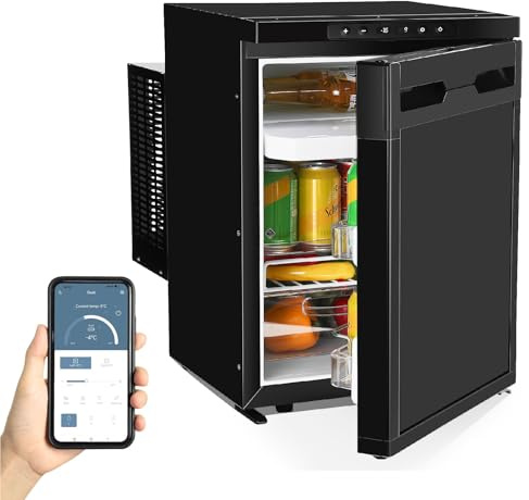 ISINEVER 40L Kompressor Kühlbox 12V/24V/230V, Camping Kühlschrank mit Gefrierfach bis -20°C, APP Steuerung, LED Licht, Mini Kühlschrank, Tragbare Auto Kühlbox für Wohnmobil Caravan LKW Boot Camping