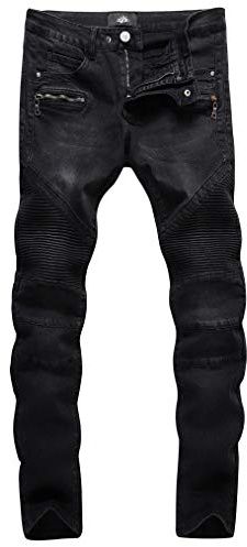 ZLZ Slim Fit Biker Jeans, Men's Super Comfy Stretch Skinny Biker Denim Jeans Pants, Size 34 (Black)