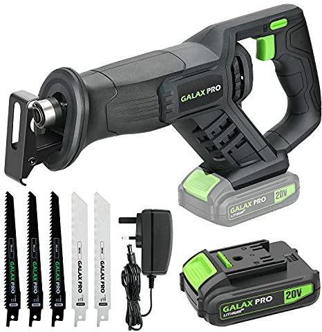 GALAX PRO Reciprocating Saws 20V, Variable Speed 0-3000 SPM Cordless Reciprocating Saw, Tool-Free Blade Change, 5pcs Saw Blade, with 2.0Ah Batteries & Fast Charger