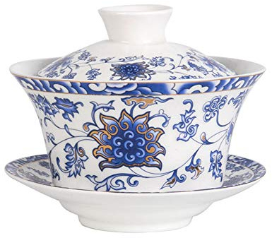 Liang baobao Traditionelles Gaiwan Teeset mit Deckel und Untertasse Gongfu Teetasse Porzellan Lotus Design Teetassen 300 ml