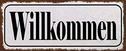 Schatzmix Willkommen Metallschild Wanddeko 27x10cm tin Sign Blechschild, Blech, Mehrfarbig, 27x10 cm