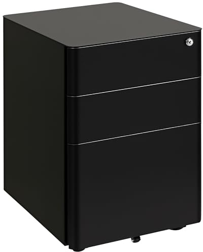 Vinsetto 3-Drawer Mobile Filing Cabinet, Steel Lockable File Cabinet for A4, Legal, Letter, Compact Under Desk Storage, Pre-Assembled Body, Hanging File Folders for Home Office, 39 x 48 x 59cm, Black
