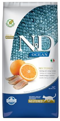 Farmina N&D Ocean Adult Pellets Katzenfutter(Trockenfutter, mit hochwertigen Vitaminen und natürliche Antioxidantien, ohne Mais, Zutaten: Hering und Orange, Portionsgröße: 5 kg)