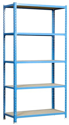 Simon Rack Schwerlastregal, 2000x1200x300 mm, Bis 200 kg Belastbar, 5 Verstellbare Ablagen, MDF-Platten, Kellerregal, Lagerregal, Blau/Holz - Simonclick
