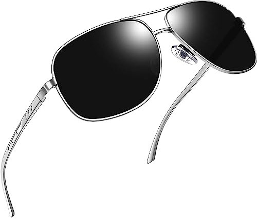 Joopin Retro Sonnenbrille Herren Schwarz mit silber Rahmen Vintage Sonnenbrille Damen Groß und Coole Sonnenbrillen für Fahren und Tourismus mit Metallrahmen Driving Sunglasses Men(Silber-Schwarz)